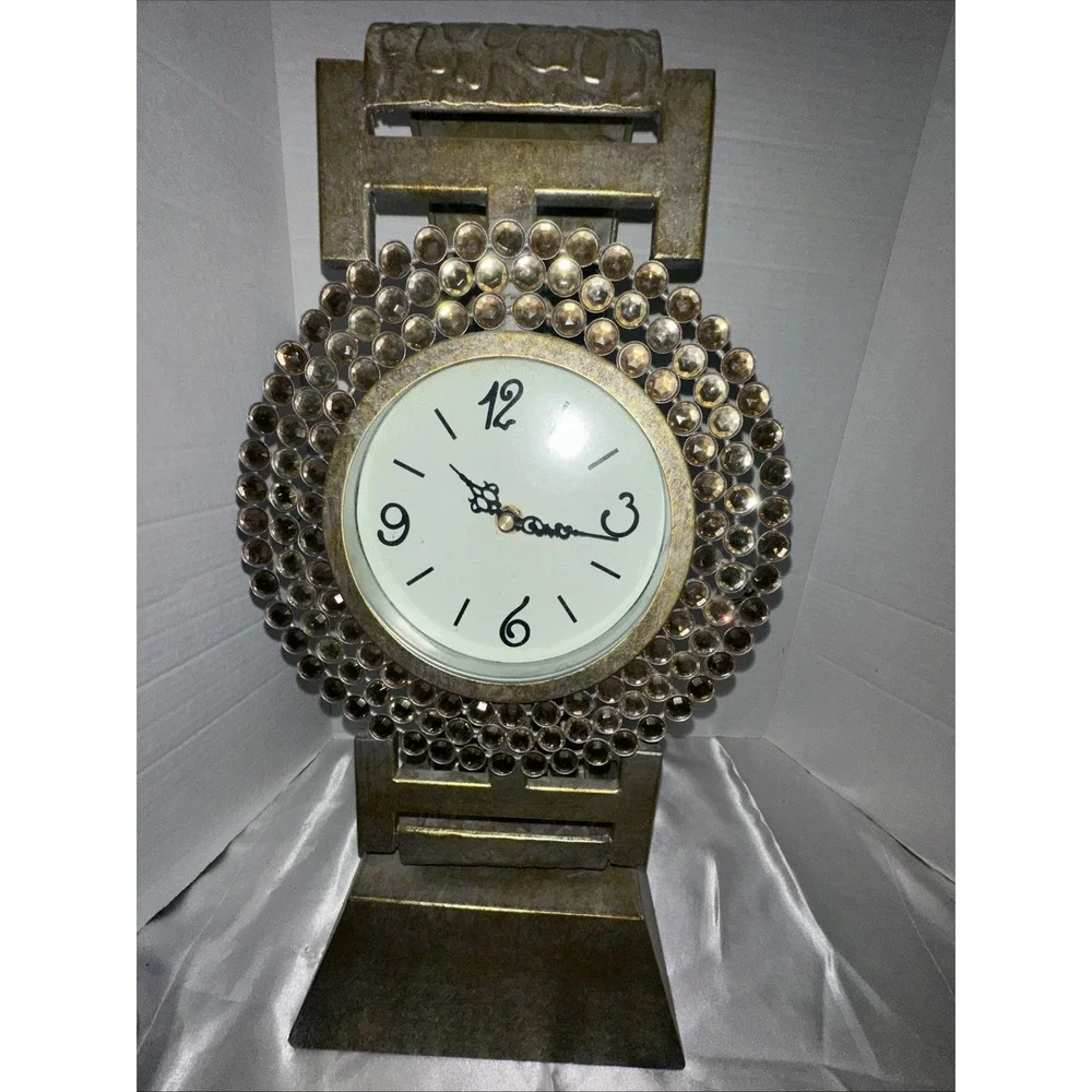 Oversized Wristwatch Style‎ Desk Clock Gold Tone Crystal Bejeweled Table Decor